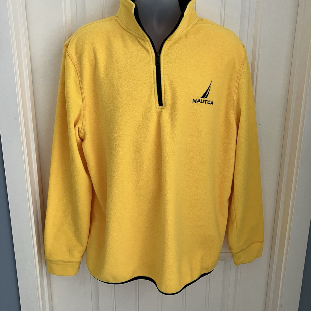 Vintage 90s Nautica Mens XL Spell Out Sailboat Half Zip Fleece Pullover Sweater